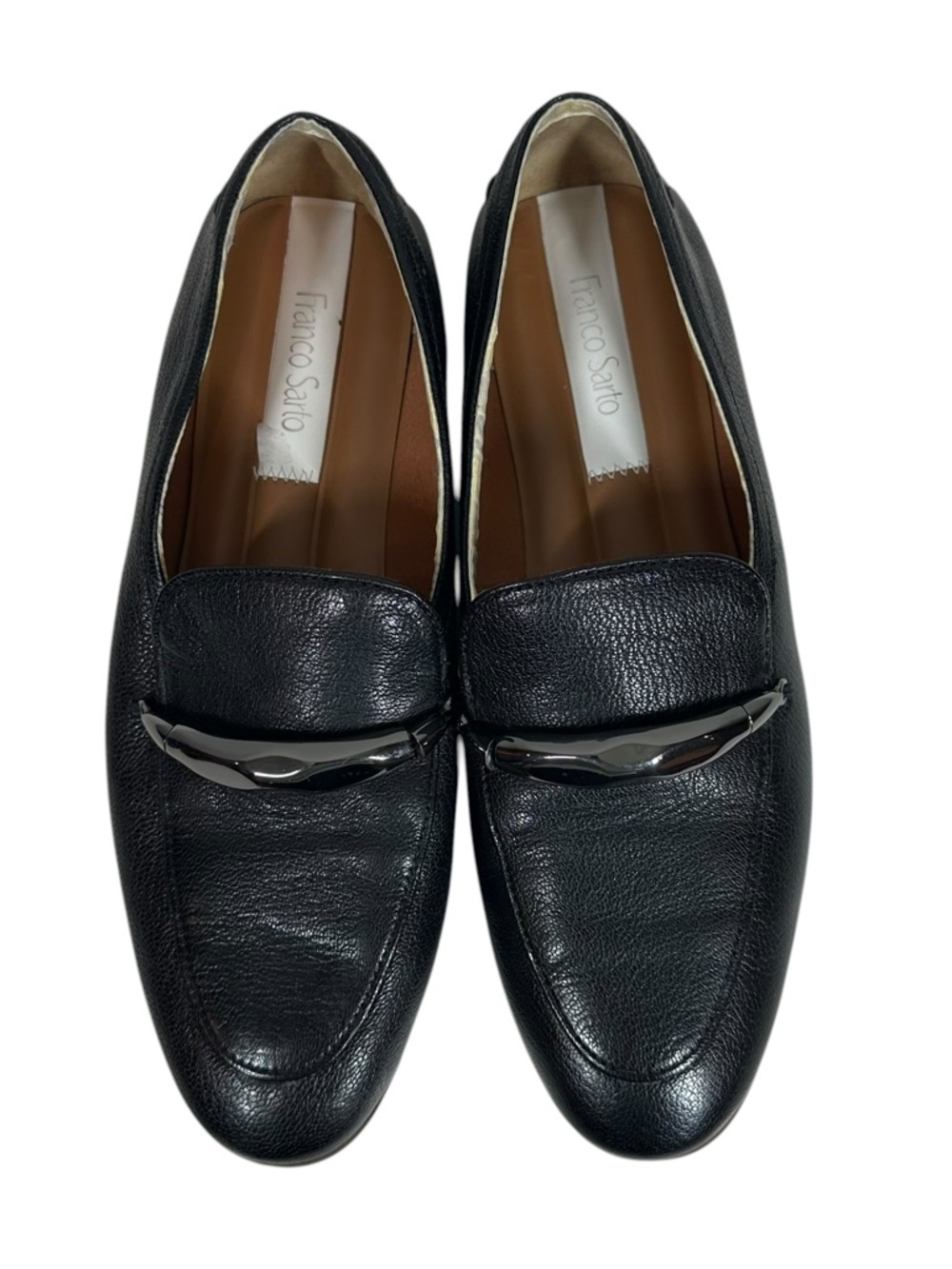 FRANCO SARTO Women's 7.5 Beck Black Leather Slip on Loafers with Rubber Sole